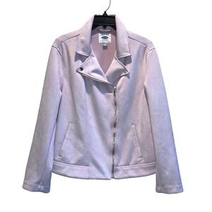 Old Navy Women's Lilac‎ Faux Suede Moto Jacket XL Zip Front Biker Style